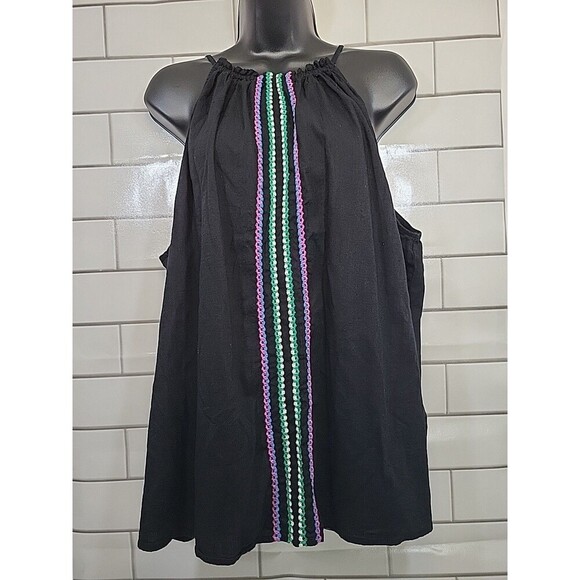 Knox Rose Women's XL Woven Black Halter Tank Top Hippie Boho Loose Flowy - Picture 1 of 8